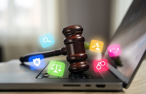 Gavel on top of computer
